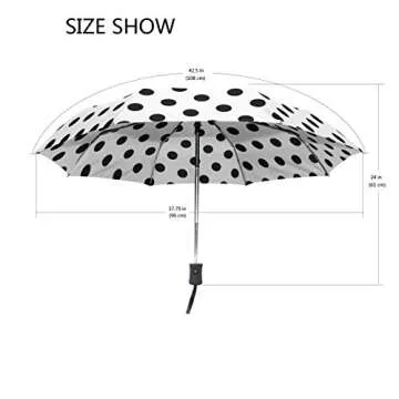 Black And White Polka Dot Umbrella Auto Open Close Folding Windproof Compact Travel Umbrella