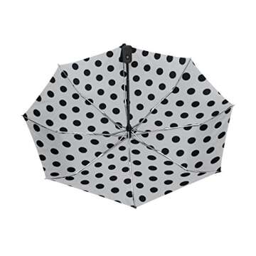Black And White Polka Dot Umbrella Auto Open Close Folding Windproof Compact Travel Umbrella