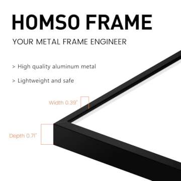 Homso A1 Poster Pciture Frame, Display Pictures A2 with Mat or 23.4x33.1 Without Mat, Thin Border Metal Frames with Plexiglass for Horizontal and Vertical, Black