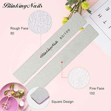 10Pcs Nail File 80/100 Grit Professional Nail Files and Buffers for Natural Nails, Double Sides Washable Block Disposable Nail Files for Nail Art DIY or Nail Manicure Salon