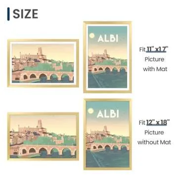 ENJOYBASICS 12x18 Picture Frame, Display Poster 11x17 with Mat or 12 x 18 Without Mat, Wall Gallery Photo Frames, Gold, 2 Pack