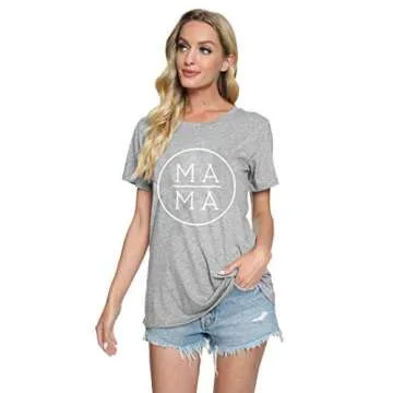 EGELEXY Mother's Day Women's Mama Letter Printed Short Sleeve Graphic Tops Tee Casual T-Shirt Blouse Size XL (Gray)