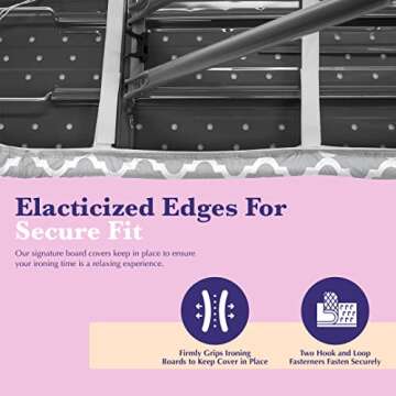 Epica Ironing Board Cover and Pad - Standard Size 15x54 Padded Ironing Board Covers, Heat Reflective Coating, Scorch & Stain Resistant Iron Board Cover with Padding Grey & White Lattice