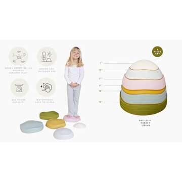 Marlowe & Co 6 Balance Stepping Stones for Children, 6 Piece Non-Slip Sensory Play Equipment for 2 3...