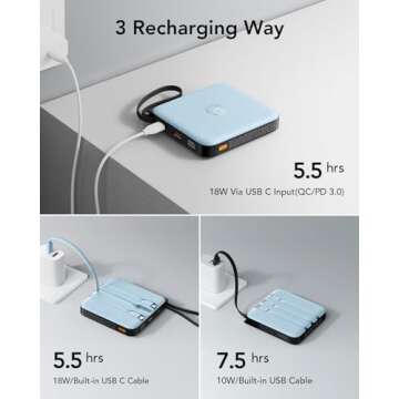 VRURC Portable Charger with Built-in 4 Cables for Fast Charging