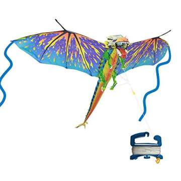 WindNSun Super Size 3D Nylon Kite - Captivating Blue Dragon, 76-Inch Wide