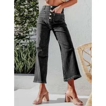 Sidefeel Women's Wide Leg Jeans High Waisted Stretchy Straight Leg Jeans Buttoned Loose Denim Pants with Pocket Gray Size 8