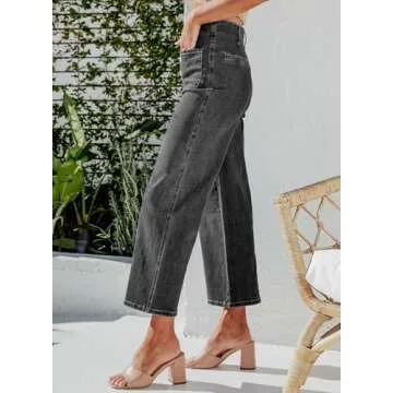Sidefeel Women's Wide Leg Jeans High Waisted Stretchy Straight Leg Jeans Buttoned Loose Denim Pants with Pocket Gray Size 8