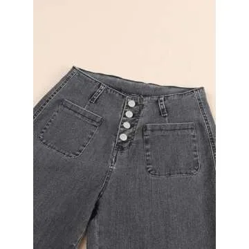 Sidefeel Women's Wide Leg Jeans High Waisted Stretchy Straight Leg Jeans Buttoned Loose Denim Pants with Pocket Gray Size 8