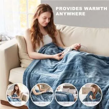 Degrees of Comfort Queen Size Electric Blanket with Dual Control, UL-Certified Heated Blankets, Auto Shut Off, 20 Heating Levels, Machine Washable, Blue, 84Wx90L