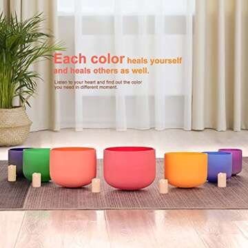 CVNC Set Of 7 PCS 440HZ 6-12 Inch Colored Frosted Chakra Quartz Crystal Singing Bowls Sound Healing ...