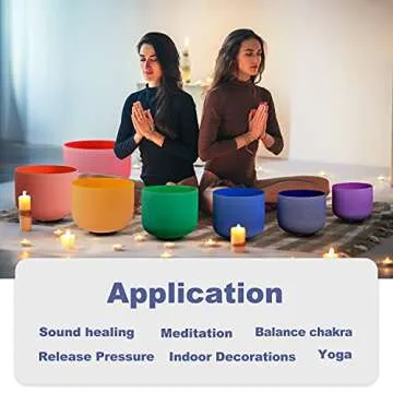 CVNC Set Of 7 PCS 440HZ 6-12 Inch Colored Frosted Chakra Quartz Crystal Singing Bowls Sound Healing Instrument with 2 PCS Travel Carry Case Bag for Meditation