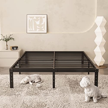 QUALEONA King-Bed-Frame, Metal Platform King Size Bed Frame, No Box Spring Needed, Heavy Duty Steel ...
