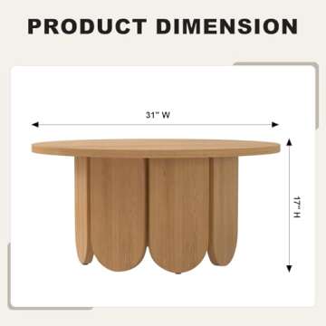 XINRONG Oak Round Coffee Table, Mid Century Modern Coffee Table with Solid Tabletop, Wooden Circle C...