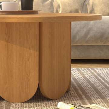 XINRONG Oak Round Coffee Table, Mid Century Modern Coffee Table with Solid Tabletop, Wooden Circle Coffee Table for Living Room and Apartment, Easy Assembly