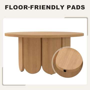 XINRONG Oak Round Coffee Table, Mid Century Modern Coffee Table with Solid Tabletop, Wooden Circle Coffee Table for Living Room and Apartment, Easy Assembly