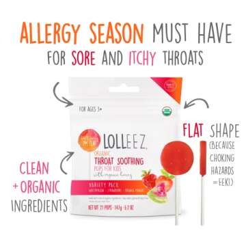 Lolleez Organic Lollipops Variety Pack for Sore Throat Relief - Strawberry, Watermelon & Orange Mang...