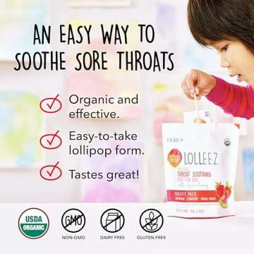 Lolleez Organic Lollipops Variety Pack for Sore Throat Relief - Strawberry, Watermelon & Orange Mango, 30 Total