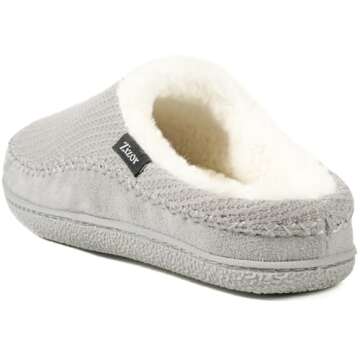 Zizor Women's Moselle Fuzzy Moccasin House Slippers Memory Foam Indoor (Heather Grey, Size 11-12)