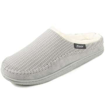 Zizor Women's Moselle Fuzzy Moccasin House Slippers Memory Foam Indoor (Heather Grey, Size 11-12)