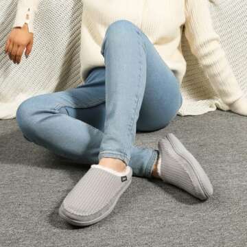 Zizor Women's Moselle Fuzzy Moccasin House Slippers Memory Foam Indoor (Heather Grey, Size 11-12)