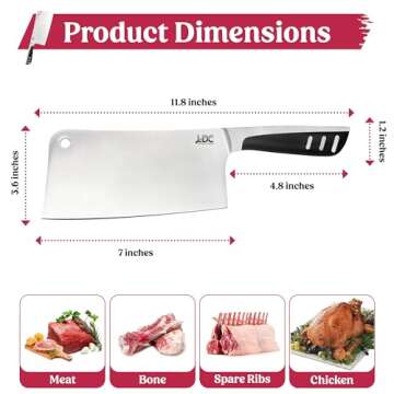 LDC Meat Cleaver 7" Inch Knife - High-Carbon Stainless Steel for Heavy-Duty, Chef Knife for Meat and Vegetable Slicing, Mincing and Chopping.