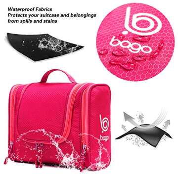 bago Travel Toiletry Bag for Women and Men - Large Waterproof Hanging Large Toiletry Bag for Bathroom and Travel Bag for Toiletries Organizer -Travel Makeup Bag (Pink)