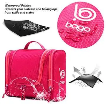 bago Travel Toiletry Bag for Women and Men - Large Waterproof Hanging Large Toiletry Bag for Bathroom and Travel Bag for Toiletries Organizer -Travel Makeup Bag (Pink)