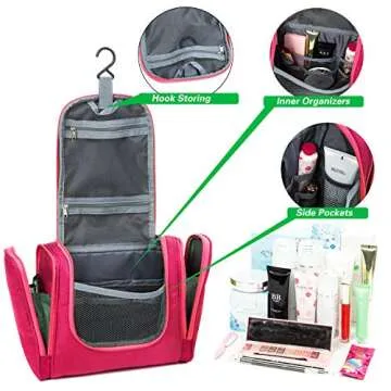 bago Travel Toiletry Bag for Women and Men - Large Waterproof Hanging Large Toiletry Bag for Bathroom and Travel Bag for Toiletries Organizer -Travel Makeup Bag (Pink)