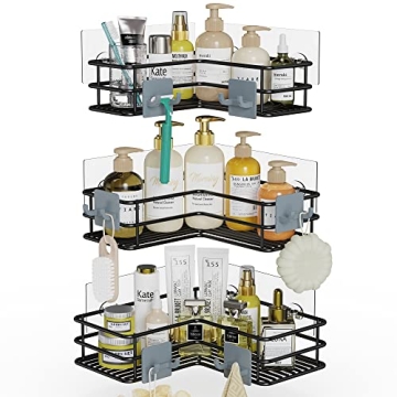 Purdaz Corner Bathroom Organizer with Adhesive Hooks