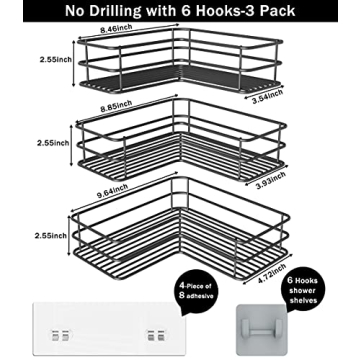 Purdaz Corner Bathroom Organizer with Adhesive Hooks