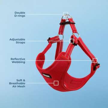 Best Pet Supplies Voyager Adjustable Dog Vest Harness Breathable No Pull Harness for Small, Medium, Large Dogs, Heavy Duty Harness for Walking, Jogging, Easy Step-in, Reflective Stripes - (Red), M