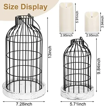 Modern Farmhouse Decor Candle Holder with Electronic Candle, Rustic Farmhouse Lantern Decor Wire Metal Cloche Set Home Decor Candle Lantern for Living Room, Dining Table, Mantle, Fireplace