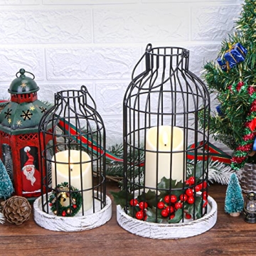 Modern Farmhouse Decor Candle Holder with Electronic Candle, Rustic Farmhouse Lantern Decor Wire Metal Cloche Set Home Decor Candle Lantern for Living Room, Dining Table, Mantle, Fireplace