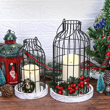 Modern Farmhouse Decor Candle Holder with Electronic Candle, Rustic Farmhouse Lantern Decor Wire Metal Cloche Set Home Decor Candle Lantern for Living Room, Dining Table, Mantle, Fireplace