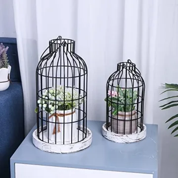 Modern Farmhouse Decor Candle Holder with Electronic Candle, Rustic Farmhouse Lantern Decor Wire Metal Cloche Set Home Decor Candle Lantern for Living Room, Dining Table, Mantle, Fireplace