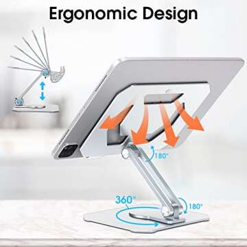 Arae Tablet Stand Holder for Desk, 360°Rotating Adjustable Aluminum Portable Stand Holder Desktop F...