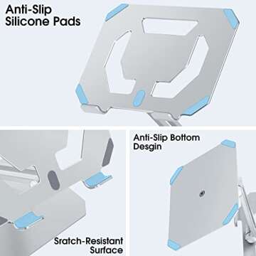 Arae Tablet Stand Holder for Desk, 360°Rotating Adjustable Aluminum Portable Stand Holder Desktop Foldable Dock Heavy Duty Compatible with iPad 7/8/9/10th,iPad Air 6/5/4,iPad Pro 11/12.9,Siliver
