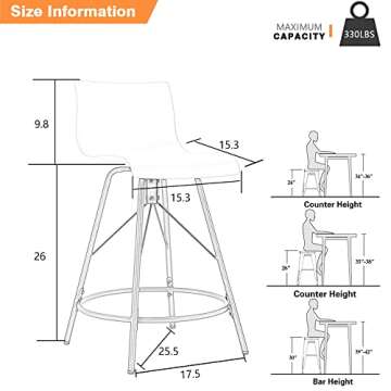 Awonde White Bar Stools Set of 4 Swivel Counter Height Barstools with Backs Modern Kitchen Bar Chair...