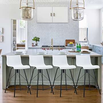 Awonde White Bar Stools Set of 4 Swivel Counter Height Barstools with Backs Modern Kitchen Bar Chairs 26" Plastic Seat Metal Legs