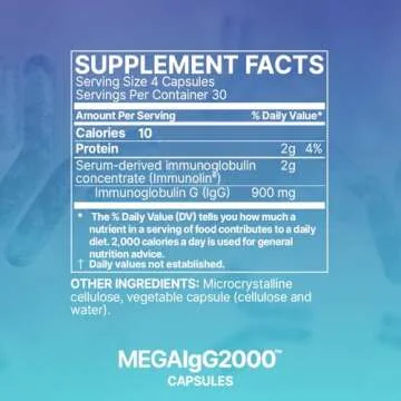 Microbiome Labs Mega IgG2000 Capsules - Dairy-Free Alternative to Bovine Colostrum Supplement - Immunoglobulin Supplement from Bovine Serum to Support Digestive Health (120 Capsules)