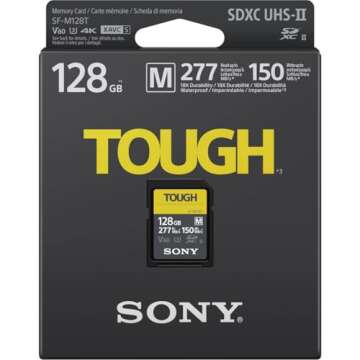 Sony TOUGH-M series SDXC UHS-II Card 128GB, V60, CL10, U3, Max R277MB/S, W150MB/S (SF-M128T/T1)