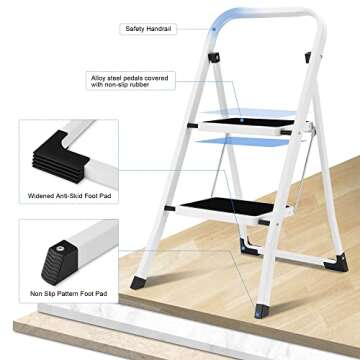 Lightweight 2 Step Ladder with Anti-Slip Pedal for Home Use