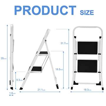 Lightweight 2 Step Ladder with Anti-Slip Pedal for Home Use