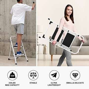 Lightweight 2 Step Ladder with Anti-Slip Pedal for Home Use