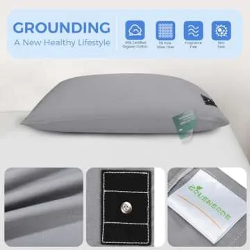 Grounding Pillowcase Queen Conductive Grounding Mat for Bed with 15ft Grounding Cord Organic Cotton Improve Sleep Gray 20x30in