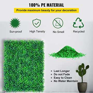VEVOR Artificial Boxwood Panels, 14 PCS 20"x20" Boxwood Hedge Wall Panels, PE Artificial Grass Backdrop Wall 1.6", Privacy Hedge Screen for Decoration of Outdoor, Indoor, Garden, Fence, and Backyard