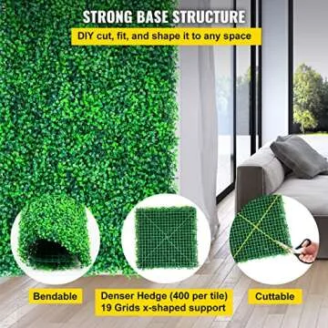 VEVOR Artificial Boxwood Panels, 14 PCS 20"x20" Boxwood Hedge Wall Panels, PE Artificial Grass Backdrop Wall 1.6", Privacy Hedge Screen for Decoration of Outdoor, Indoor, Garden, Fence, and Backyard