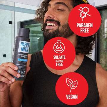 HAPPY NUTS Sea Man Body and Nut Wash - Moisturizing Men's Shower Gel, Bodywash with Deep Cleanse for Sensitive Skin - Men's Body Soap