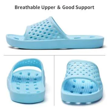 Xomiboe Shower Shoes Women Non Slip Bathroom Slippers College Dorm Room Essentials for Girls Kids Stuff Men Shower Sandals Slides Gym Spa Flip Flops(Light Blue,EU40-41)